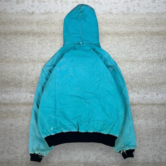 Vintage Carhartt Jacket Light Blue Cotton Canvas Mesh Lined Hooded Full Zip 90s - Picture 3 of 6